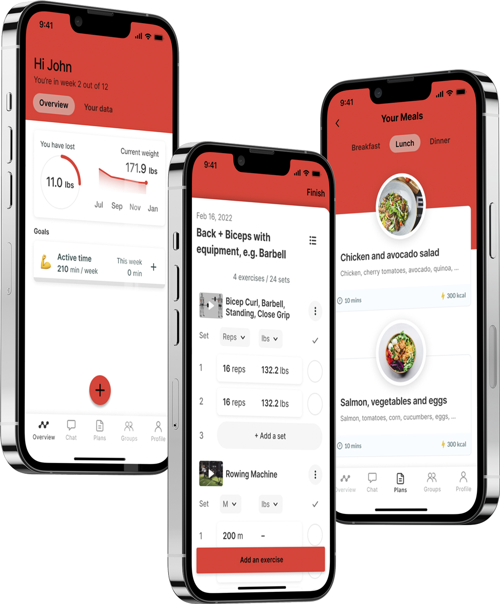 A mockup of the coaching app showcasing the features.